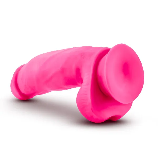 Female Sex Toys Blush Neo Elite 7in Silicone Dual Density Cock with Balls Neon Pink