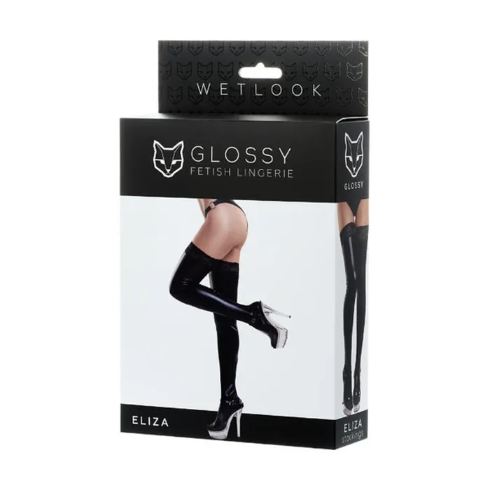Glossy Glossy Wetlook Stockings w Lace Insert Eliza Couples
