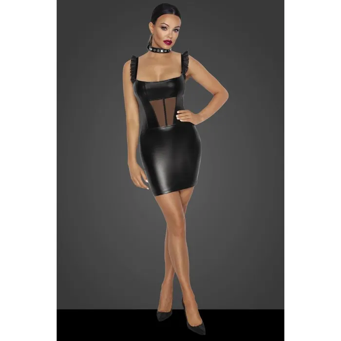 Male Sex Toys Noir Power Wetlook Short Dress w Front Tulle Inserts
