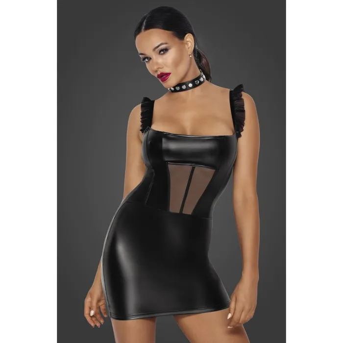 Male Sex Toys Noir Power Wetlook Short Dress w Front Tulle Inserts Male Sex Toys Noir Power Wetlook Short Dress w Front Tulle Inserts