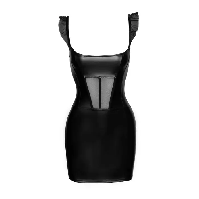 Male Sex Toys Noir Power Wetlook Short Dress w Front Tulle Inserts Male Sex Toys Noir Power Wetlook Short Dress w Front Tulle Inserts