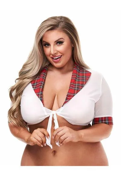 Male Sex Toys Teachers Pet Schoolgirl Top with Plaid Collar Queen Size