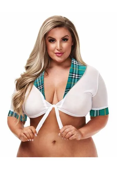 Male Sex Toys Teachers Pet Schoolgirl Top with Plaid Collar Queen Size