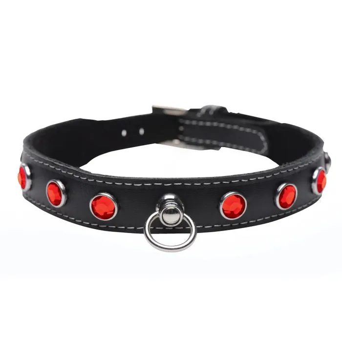 Master Series Restraints Bling Vixen Leather Choker w Red Rhinestones