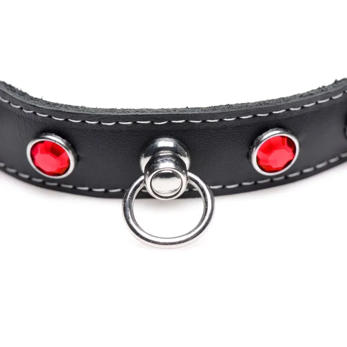 Master Series Restraints Bling Vixen Leather Choker w Red Rhinestones