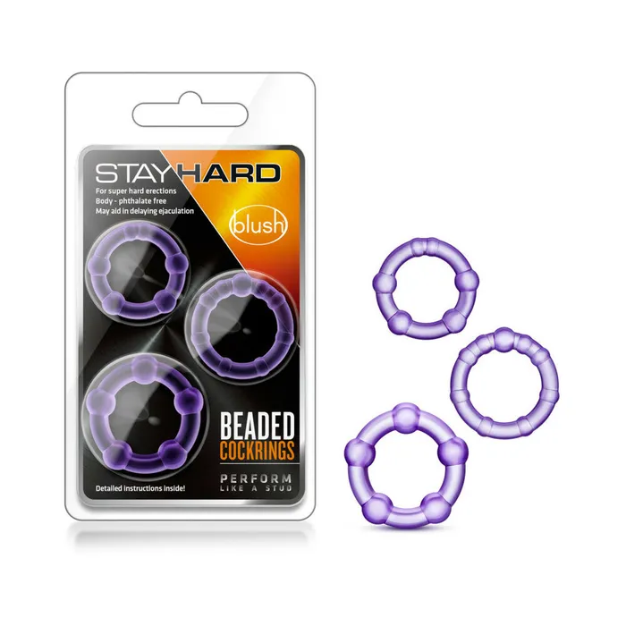 Blush Blush Stay Hard Beaded Cockrings 3Piece Set Purple Dildos