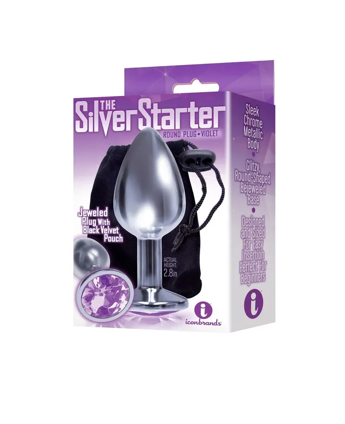 Anal Icon Brands 9s Silver Starter Bejeweled Steel Plug Violet