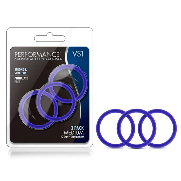 Blush Novelties Performance Vs1 Pure Premium Silicone Cockrings Medium Indigo Female Sex Toys