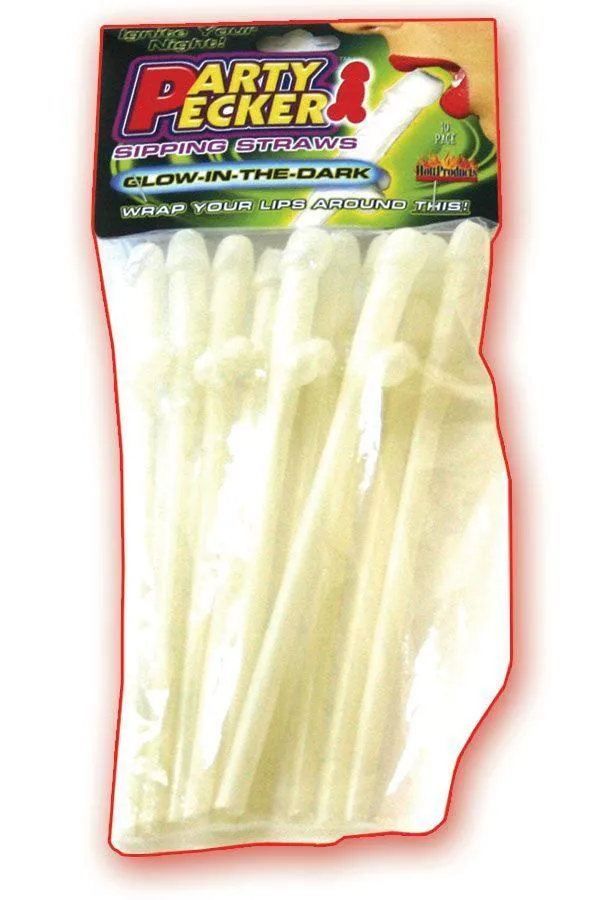 HOTT Products Vibrators Party Pecker Sipping StrawsGlow 10pk