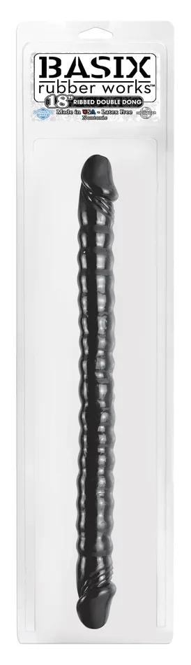 Pipedream Products Dildos Basix Rubber Works 18in Ribbed Double Dong Black