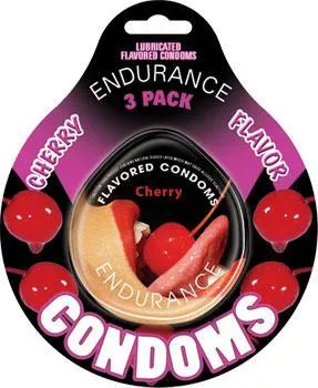 Vibrators HOTT Products Endurance Flavored 3pk Condoms Cherry